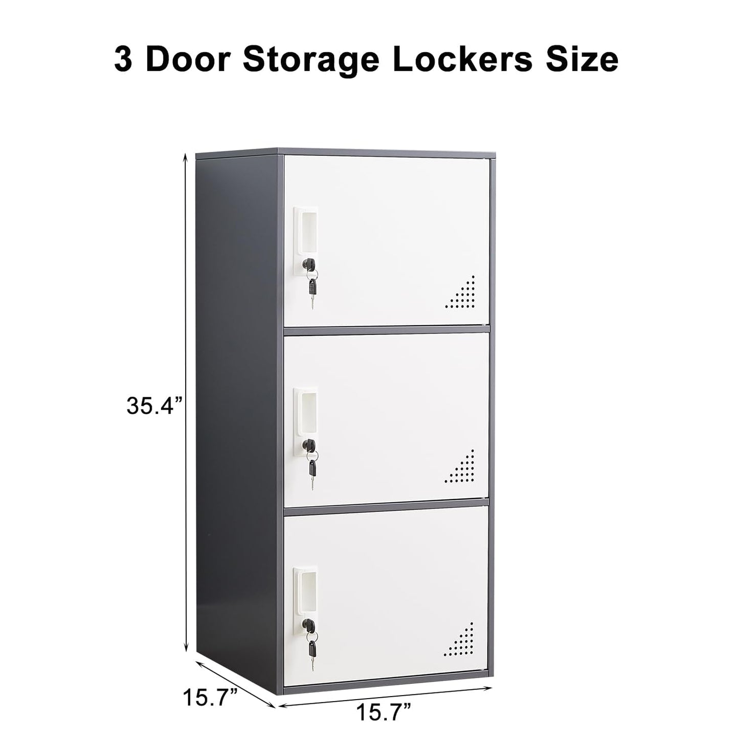 FURSTEL Student Locker Organizer, Multi-Door Steel Locker, Small Locking Cabinet Storage Organizer, Office File Cabinet, Home Locker, Gym Locker, Metal Storage Locker (3 Door, Gray & White)