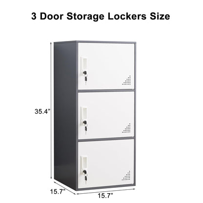 FURSTEL Student Locker Organizer, Multi-Door Steel Locker, Small Locking Cabinet Storage Organizer, Office File Cabinet, Home Locker, Gym Locker, Metal Storage Locker (3 Door, Gray & White)