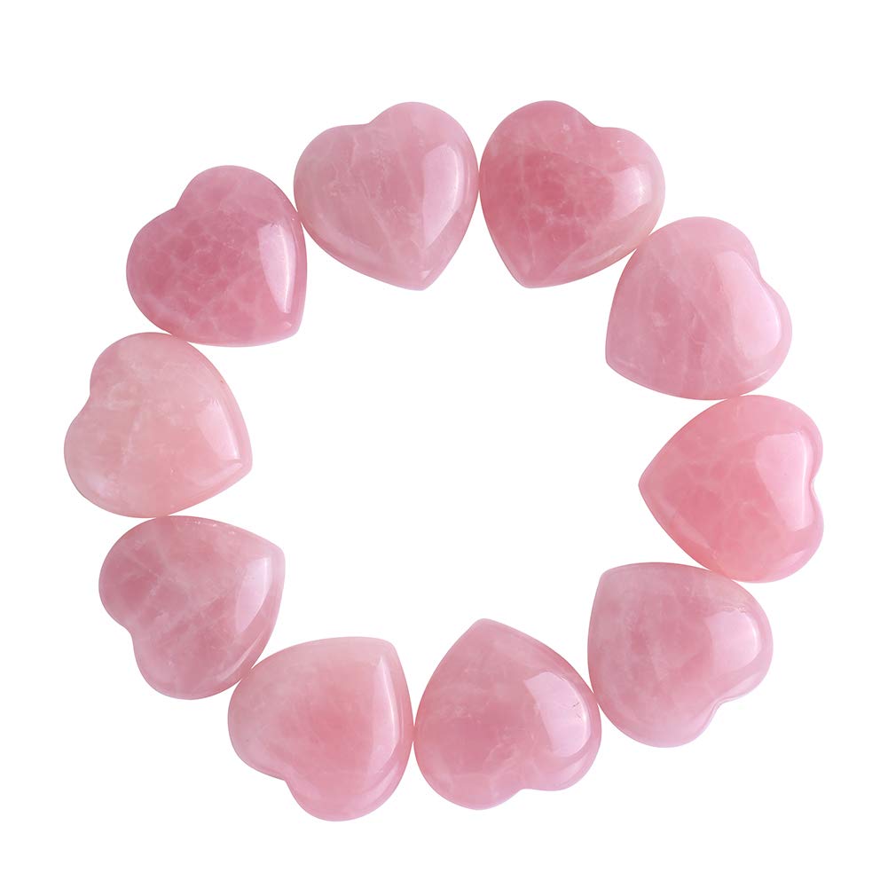 Amazingxy 10 Pcs Healing Crystal Rose Quartz Stone Chakra Reiki Balancing Palm Pocket Polished Puff Heart Worry Stone 0.99X0.99X0.47 inch