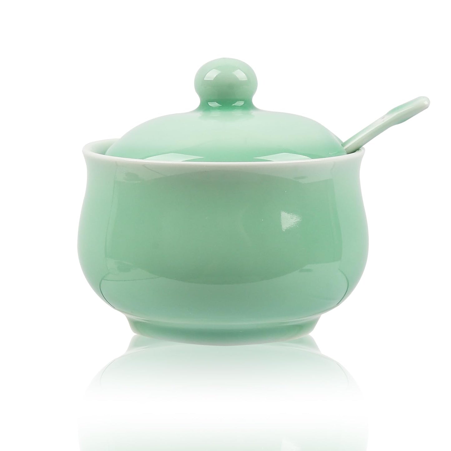Tingyework Porcelain Salt Cellar with Lid and Spoon, 4.4 oz Salt Container Sugar Bowl for Spice & Seasonings, Elegant Kitchen Counter Decor, Chinese Celadon (Light Green)