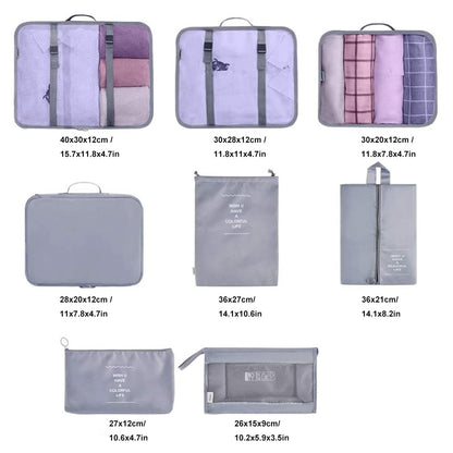 Travel Packing Cubes, Toifucos Multifunction 8pcs/set Luggage Organiser Compression Suitcase Essential Bag, Dark Gray