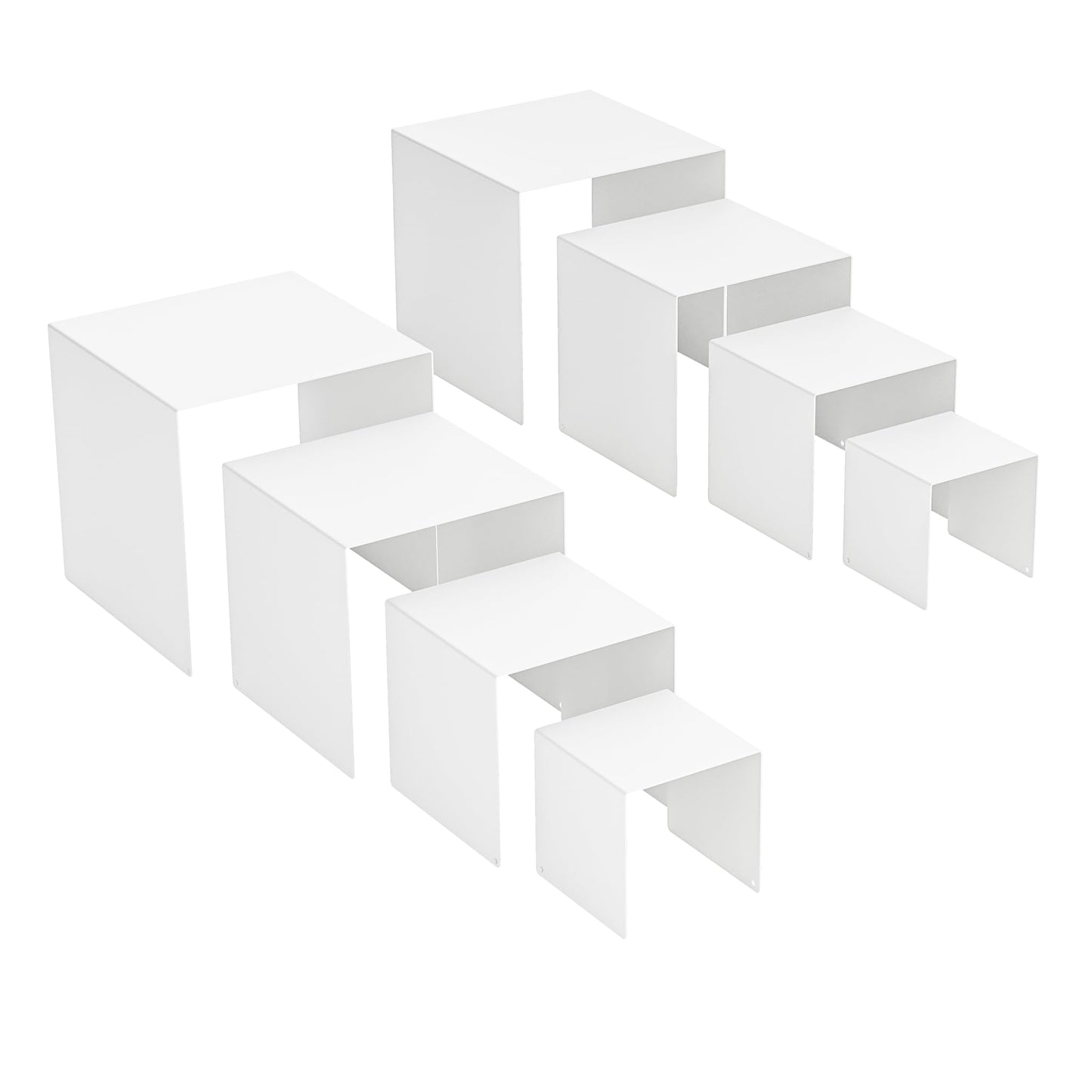 NEETBU Matte Metal Display Stand, 8 Pcs 2 Set Display Risers for Display, Metal Rectangular Display Shelf Holders for Showcase, Dessert, Perfume, Vendor Events, Cupcake Stands, Toys Display Shelves ( White, 3''x4''x5"x6" )