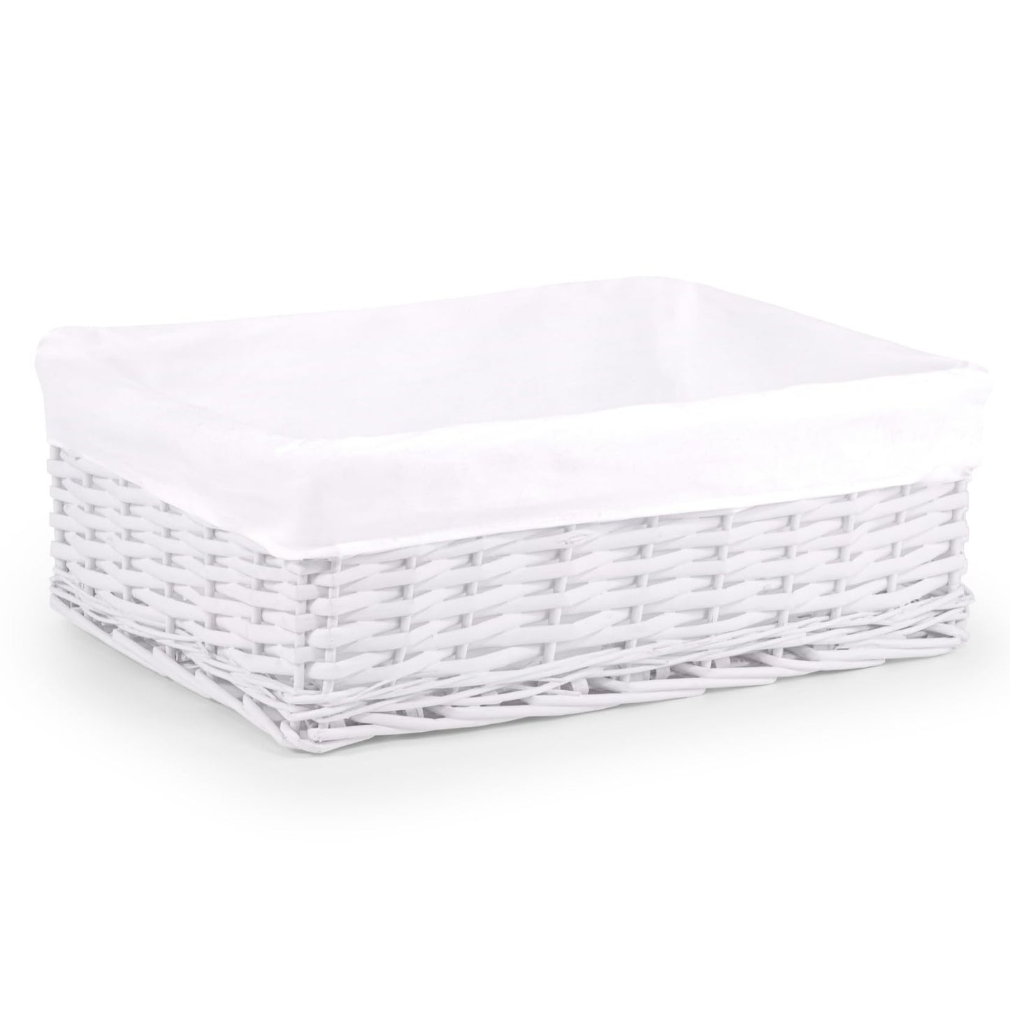woodluv New White Wicker Storage Basket With White Cloth Lining (Large)