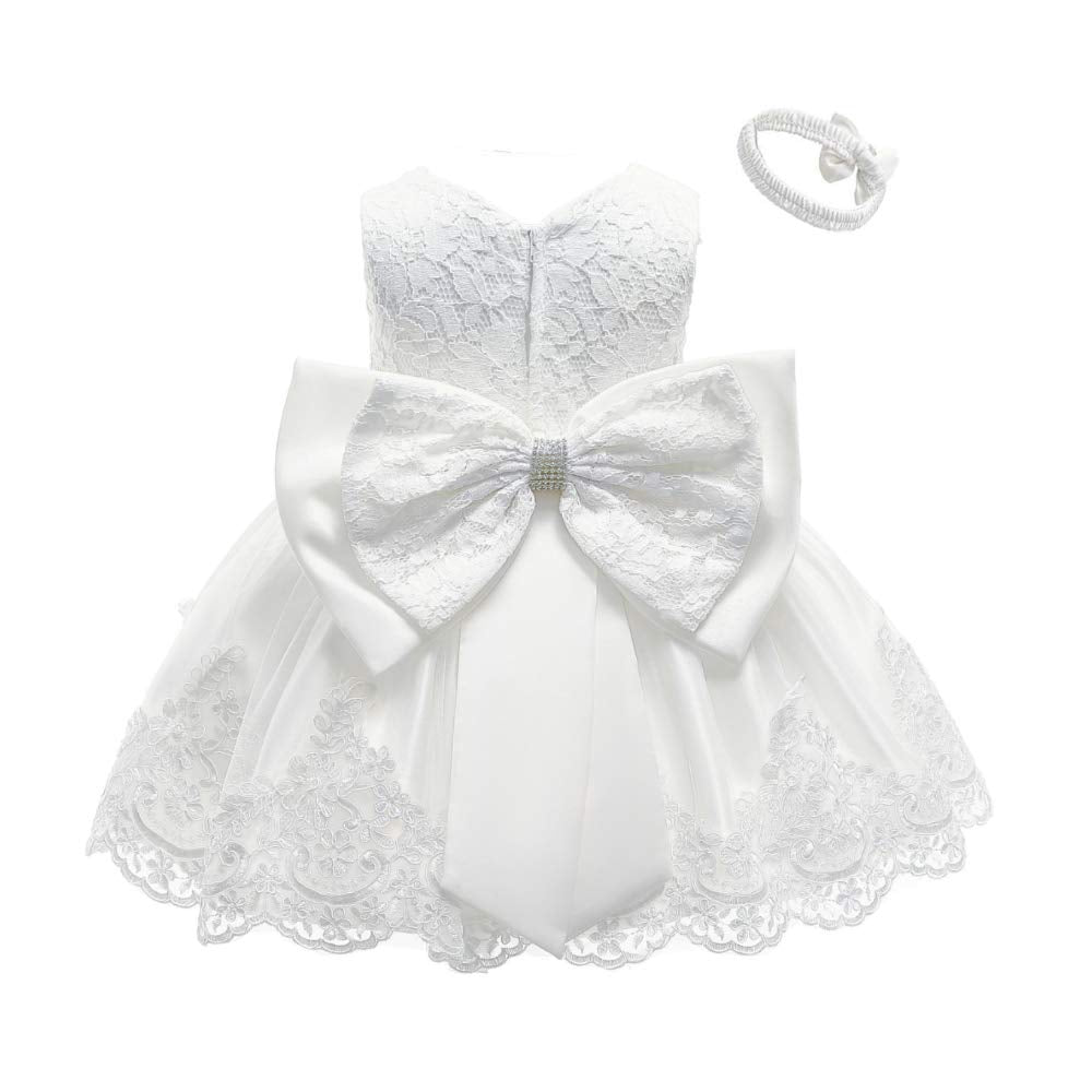Toddler Baby Girls Formal Dresses Infant Bowknot Embroidery Tutu Lace Gown Dress Kids Pageant Party Wedding Birthday Flower Dresses Size 2T 3T (White 90)