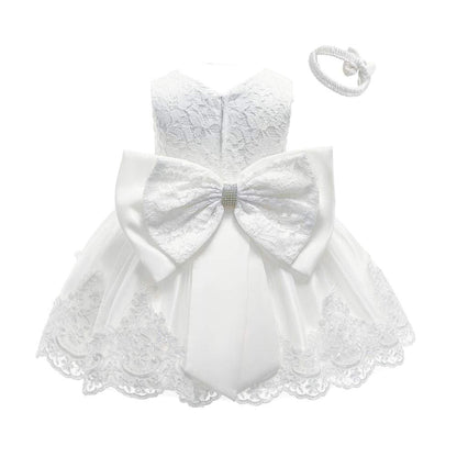 Toddler Baby Girls Formal Dresses Infant Bowknot Embroidery Tutu Lace Gown Dress Kids Pageant Party Wedding Birthday Flower Dresses Size 2T 3T (White 90)