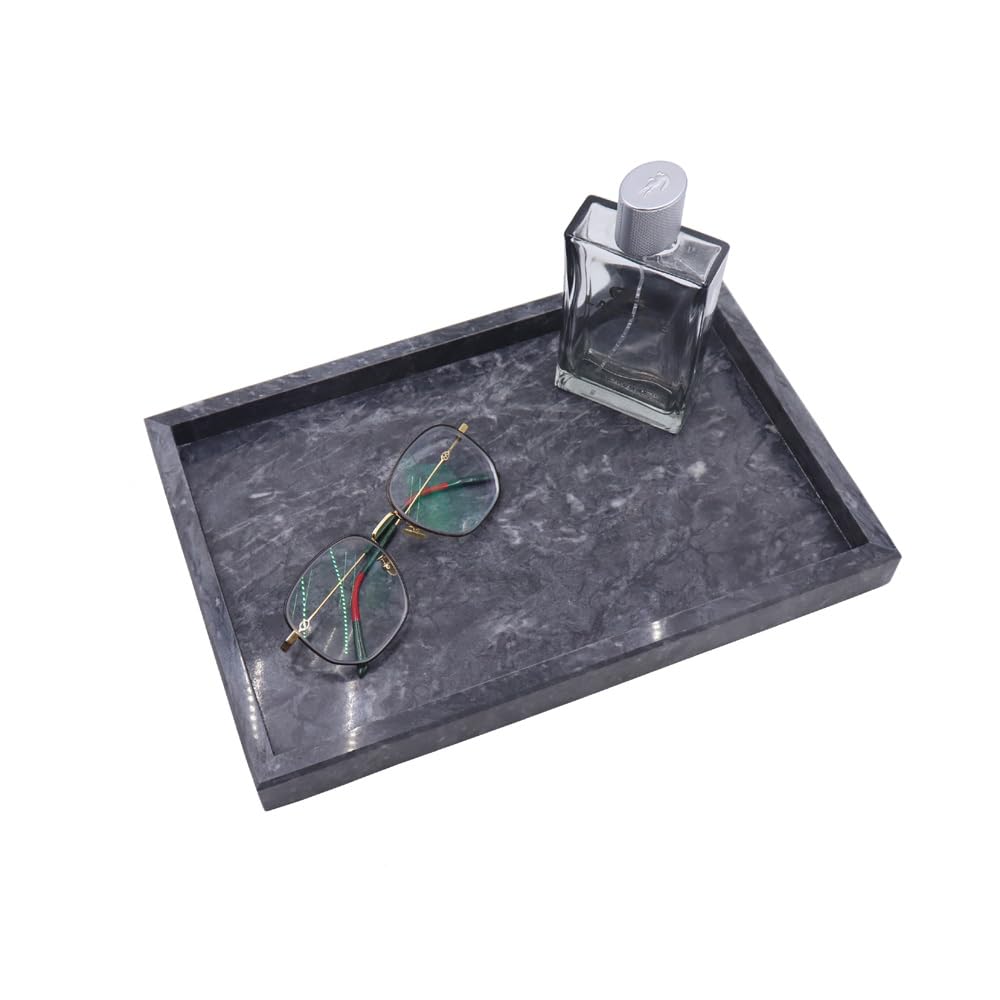 Kesoniku African Natural Marble Tray, 11.8"x7.8" Coffee Table Vanity/Decorative Tray for Jewerly, Watch, Perfume, Rectangle Genuine Marble Stone for Bedroom/Bathroom/Kitchen Countertop