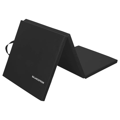 BalanceFrom 6x2 Feet 3-Panel Folding Gymnastics Mat – 1.5-Inch Thick Pad with Vinyl Surface and Carrying Handles for Tumbling, Yoga, Pilates, Home Workouts, and Martial Arts