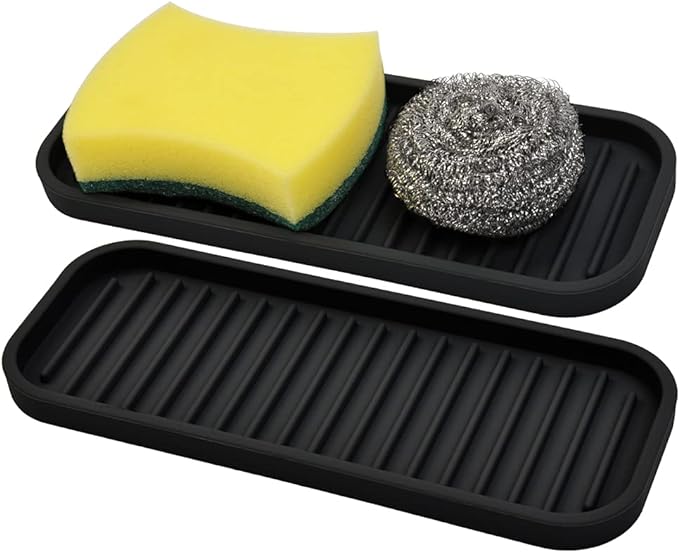 Silicone Sponge Holder Kitchen Sink Organizer Tray Dish Caddy Soap Dispenser