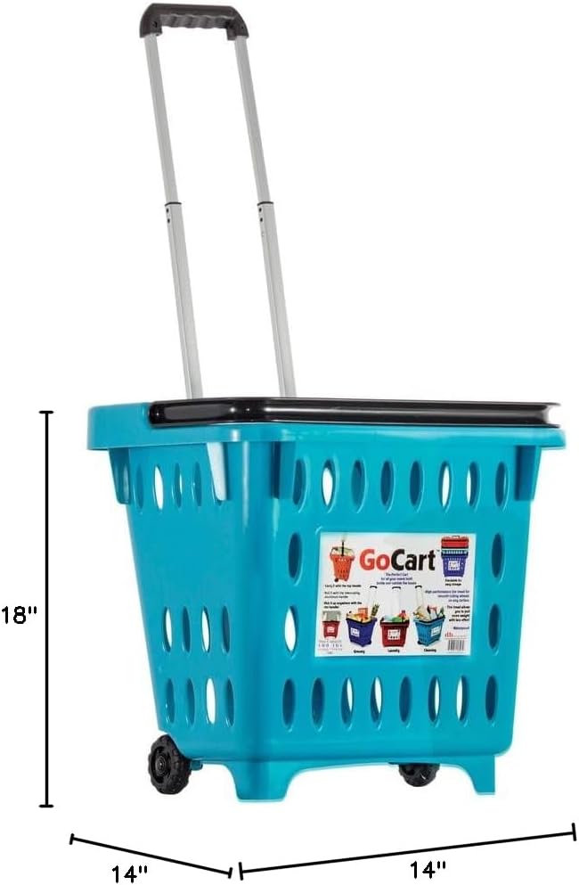 dbest products GoCart, Teal Grocery Cart Shopping Laundry Basket on Wheels