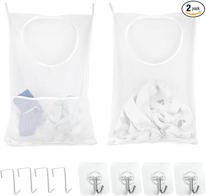 ZIIYAN 2 Pack Door Hanging Laundry Hamper Bag, Mesh Laundry Bag, Large Dirty