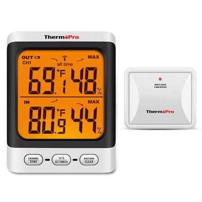 ThermoPro Indoor Outdoor Thermometer Wireless, 500 ft Outside Thermometer with Cold-Resistant Sensor, Outdoor Thermometers for Patio Waterproof with 3.3" LCD Display, Backlit Outdoor Temperature Gauge