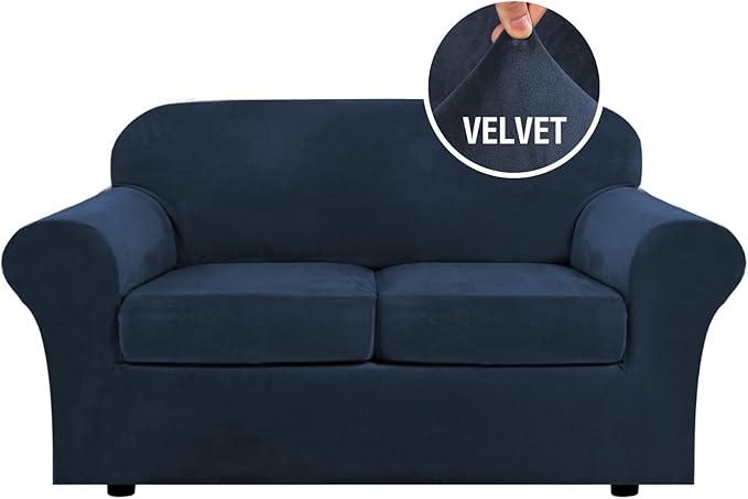 H.VERSAILTEX Real Velvet Plush 3 Piece Stretch Sofa Covers Couch Covers