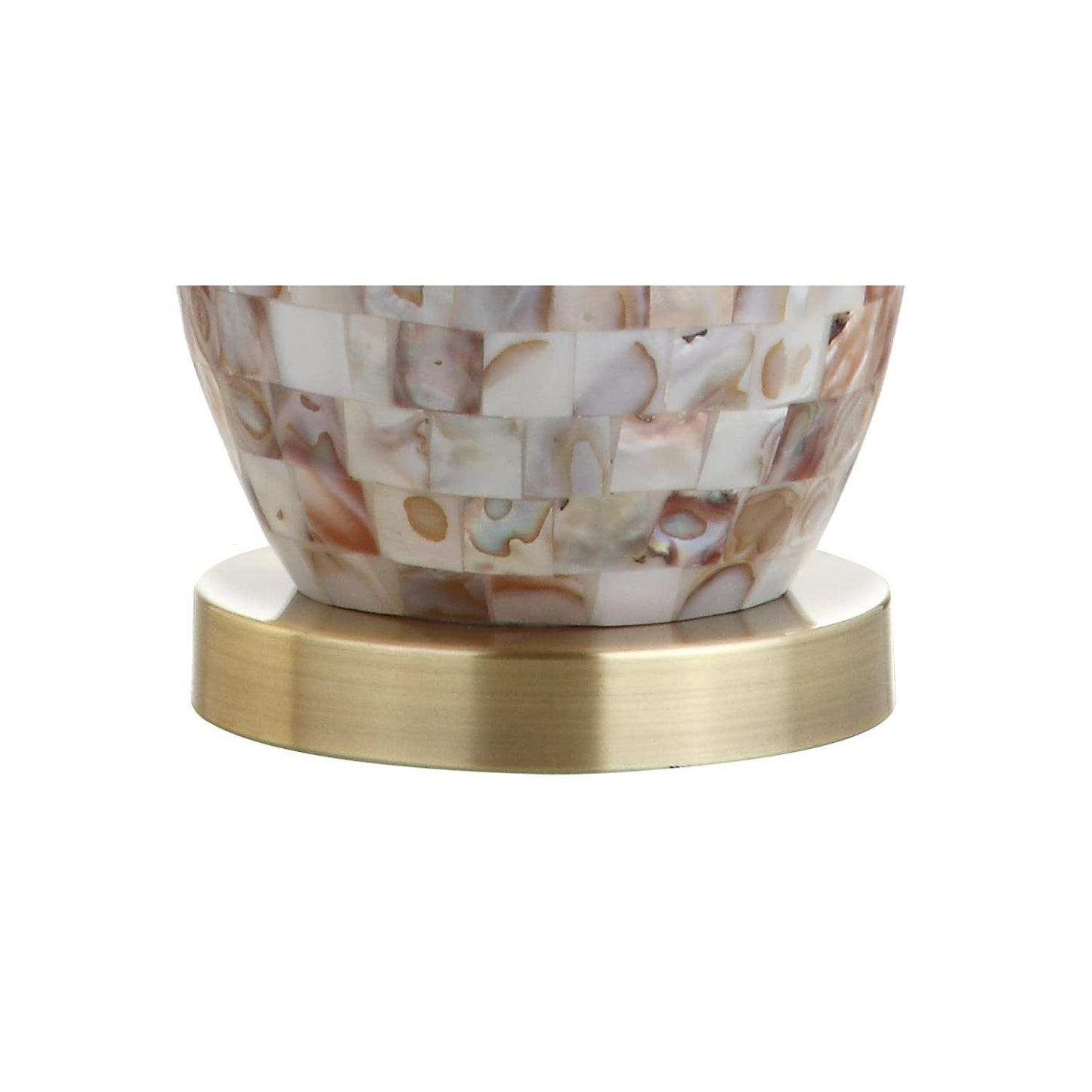JONATHAN Y 28" Natural Mosaic Seashell Table Lamp, Coastal Contemporary Resin Lamp for Living Room Bedroom, White Linen Shade, Brass Gold Accents, LED Bulb Included JYL4005A