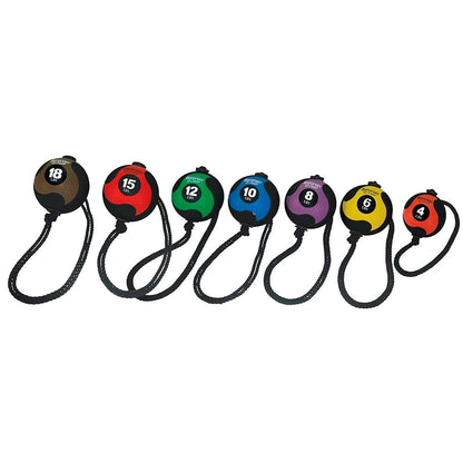 AEROMATS Elite Power Rope Medicine Ball for Core Strength/Rotational Movements Training - 6 lbs - Black/Yellow - 9" Diameter - 39" Rope