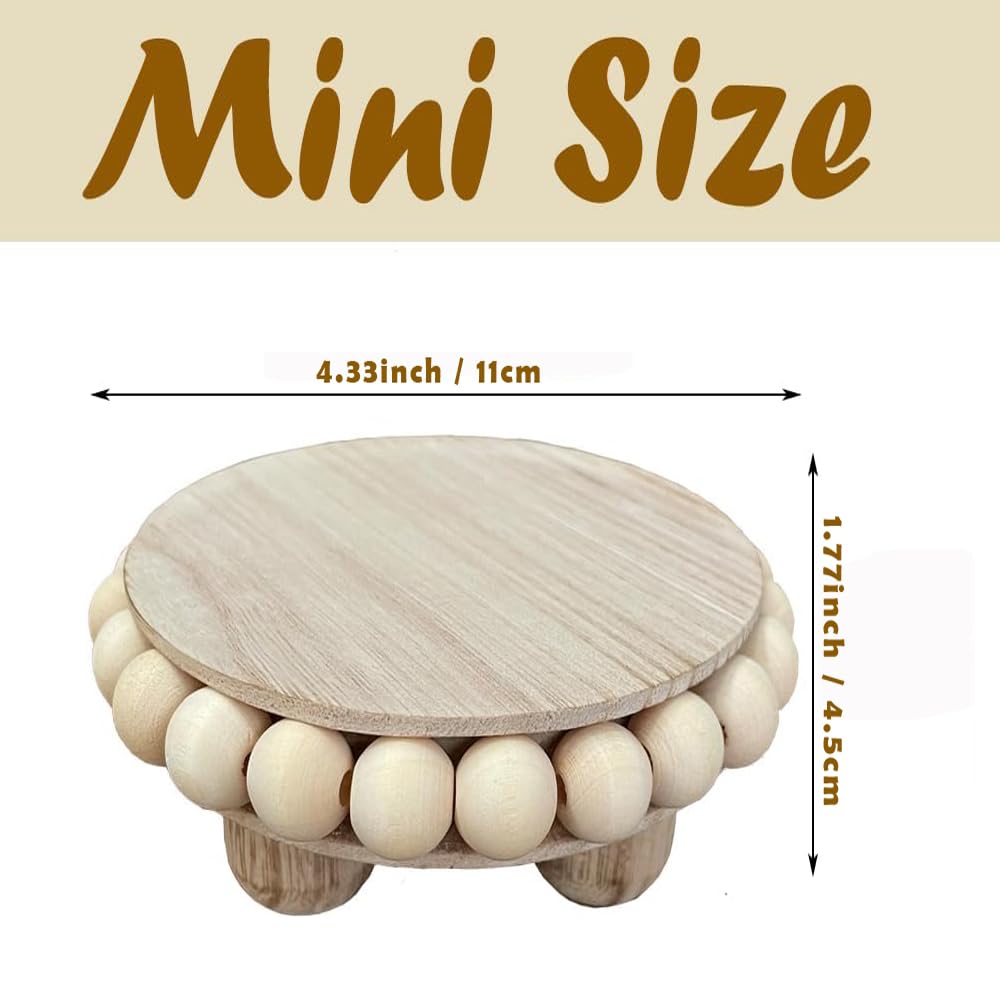 3 Pcs Small Wood Risers for Display,Mini 4 Inch Wooden Round Riser Famrhouse Pedestal Decor Succulent Potted Beaded Stand for Table Tiered Trays Home Kitchen Decoration (Mini Light Brown-3pack)