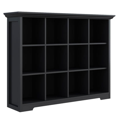 OSCHF Cube Storage Bookcase with Base - Wooden 3 Tiers Floor Standing Open Shelf Cabinet for Home and Office, 12-Cube Lattice Bookshelf, Black
