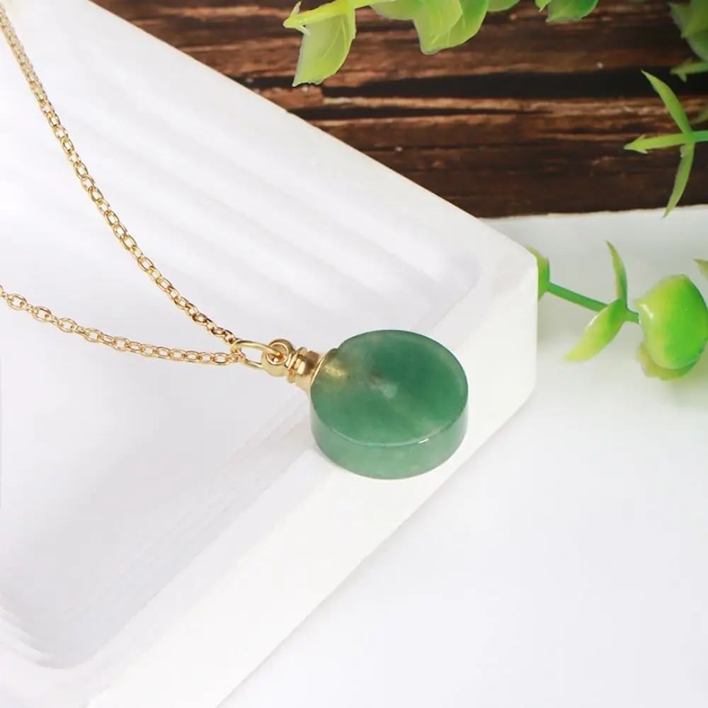 925 Sterling Silver Essential Oil Necklace For Women And Men, 14K Gold Filled Natural Stone Round Perfume Bottle Necklace, Essentials Oil Diffuser Vial Necklace (3 - Essential Oil Necklace)