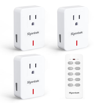 Remote Control Outlet Wireless Light Switch for Household Appliances, Expandable Remote Light Switch Kit, Up to 100 ft Range, White (5 Outlets + 2 Remotes)