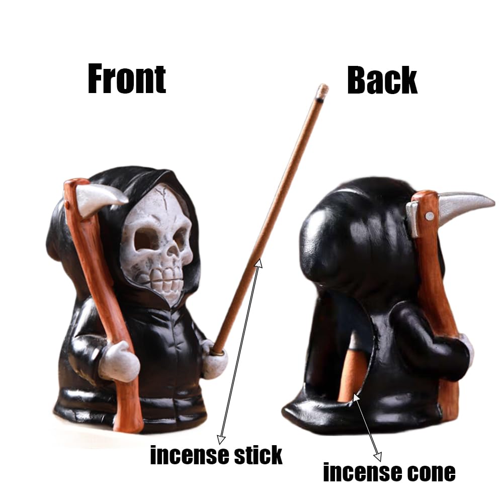 Grim Reaper Incense Holder for Sticks, Halloween Incense Cone Burner Ornaments, Cute Incense Holder, Resin Incense Stick Burner, Ideal for use in Meditation, Incense Smokers and Decoration