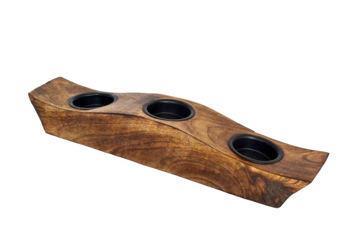 eTroves Wooden Tealight Candle Holder Set - Mango Wood Boat Tea Light Votive Candle Holders - Personalized Wood Tealight Holders for Rustic Wedding Birthday Anniversary Party