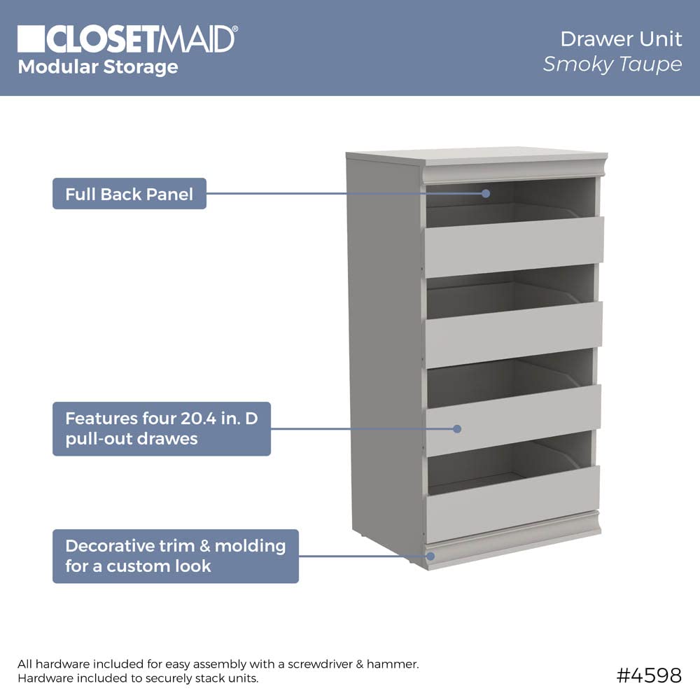 ClosetMaid 4598 Modular Storage Stackable Unit with 4 Drawers, Taupe & 4609 Modular Storage Stackable Shoe Shelf Unit, Taupe