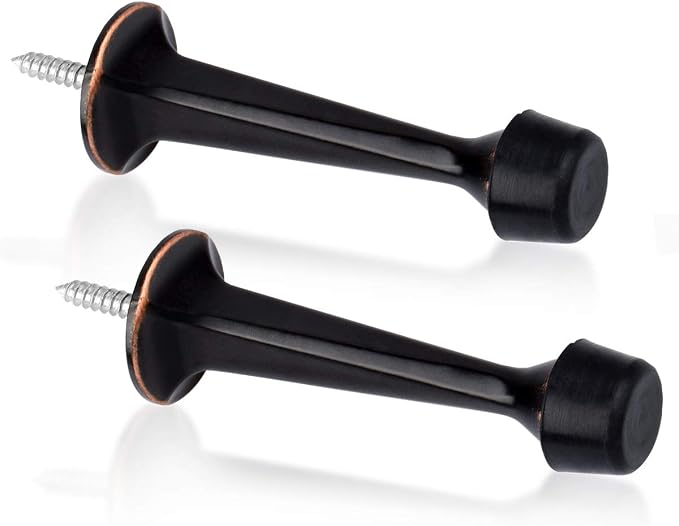 2 Pack Solid Rigid Door Stops - Heavy Duty Door Stoppers Wall Protector with Soft Rubber Tips, Oil Rubbed Bronze