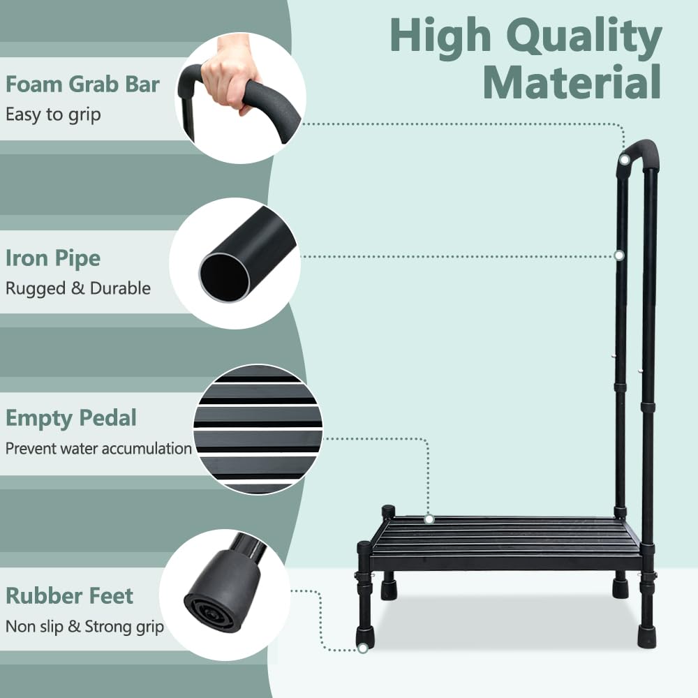 Medical Step Stool with Handle for Elderly, Stepping Stool Bedside Assist Steps for High Beds Adults Seniors, Safety Car SUV Handicap Foot Platform with Handrail, Heavy Duty Adjustable Bed Ladder