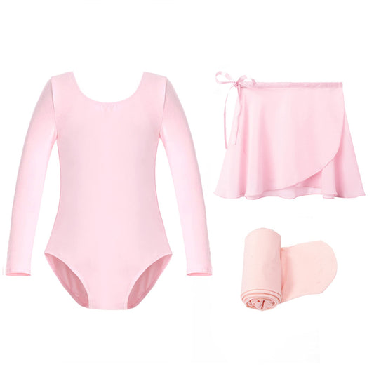 Stelle Ballet Leotards for Girls Dance Dress Outfit Combo with Skirt and Tights (Ballet Pink-Long Sleeve, 110)