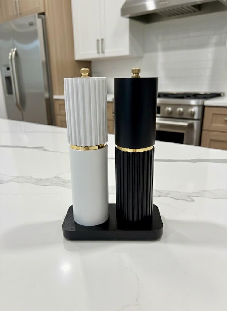 Wincial Premium Acacia Wood - Salt and Pepper Grinder Refillable Set 8", with Adjustable Coarse Settings - Rust Resistant and Professional Grade Ceramic Grinding | Black and White