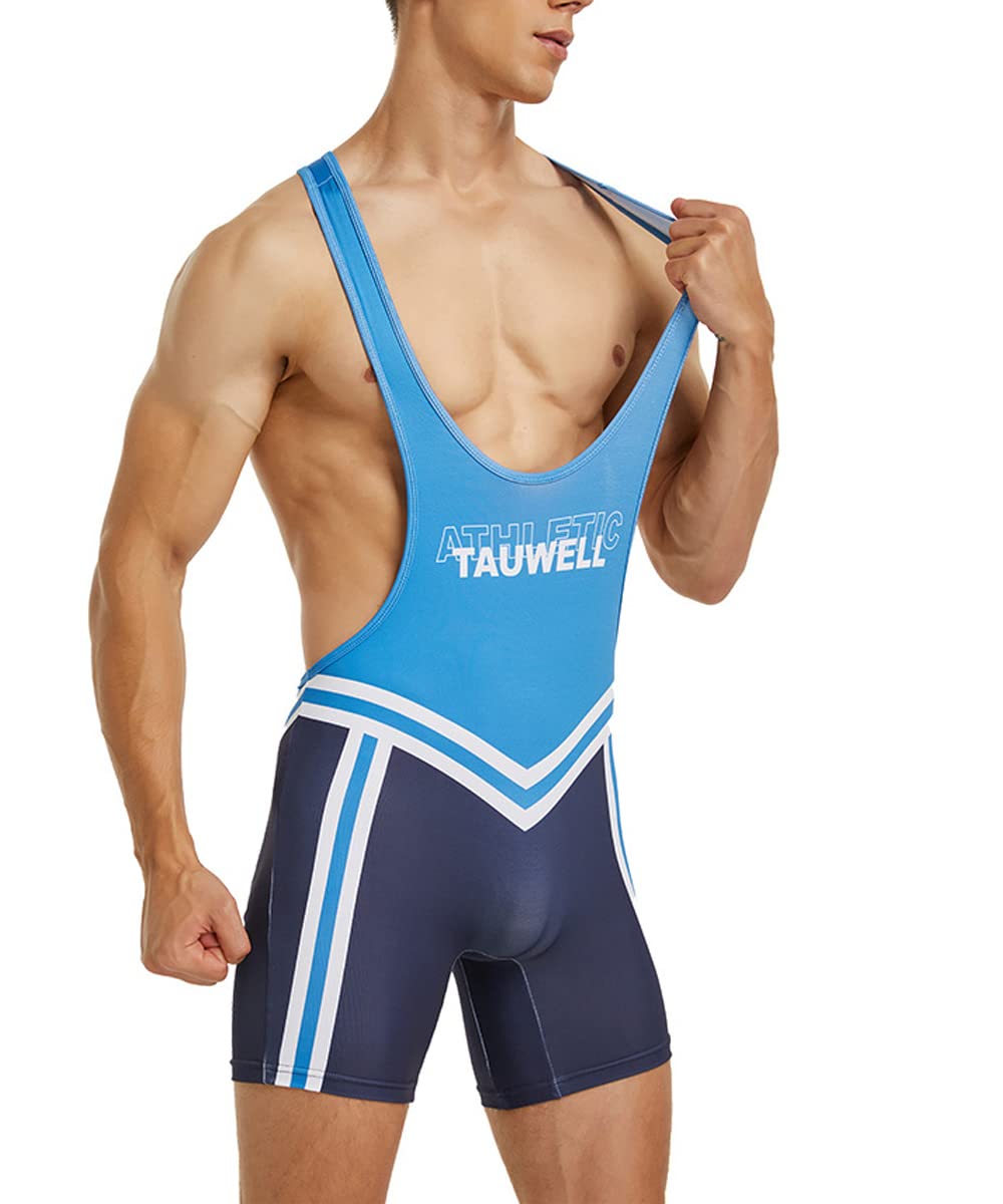 Gymskop Men's Wrestling Singlets Athletic Supporters Slim Fit Sport Bodysuit One Piece Sleeveless Active Wrestling Leotard Jumpsuits 04 Blue M
