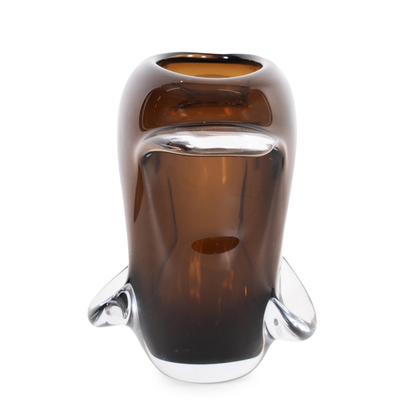 Howard Elliott Collection Smokey Umber Flared Edge Glass Vase Short, Handcrafted Amber Glass Vase with Sculpted Shape, Decorative Accent for Table, Shelf or Centerpiece, 9.875H x 12.25W x 5.875D