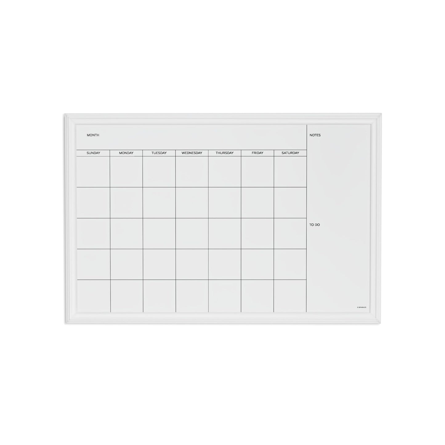 U Brands Magnetic Dry Erase Calendar Board, 30"x20", White Wood Style Frame, Includes Magnets