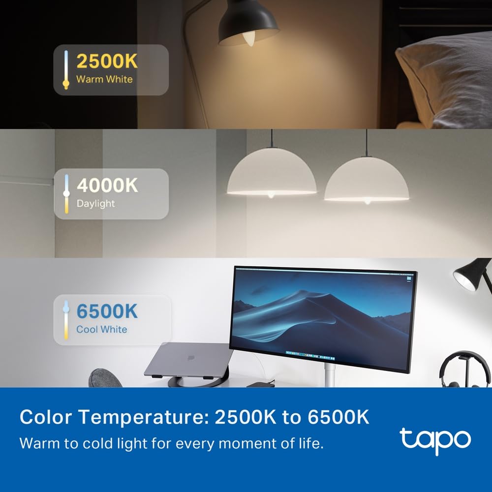Tapo L430C(4-Pack) Smart Bulb, Alexa Light Bulbs, E14, LED Light Bulb, 470 Max Lumens, Dimmable, Colour Changing Light Bulb, Auto Biorhythm,Music Sync,Voice/APP Control,Schedule & Timer