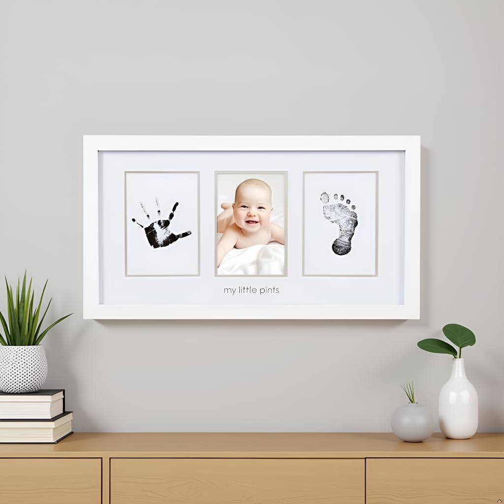 Pearhead Babyprints Newborn Baby Handprint and Footprint Photo Frame Kit with Included Safe for Baby Clean-Touch Ink Pad, White, Memorable Christening Keepsake, Gift for Any New Mum