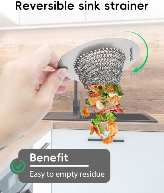 TRAPMATE Kitchen Sink Drain Strainer & Sink Stopper, Revolutionary Stainless