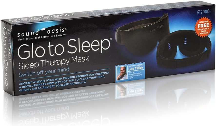 Sound Oasis GTS-1000 Glo to Sleep Eye Mask, Night-time Adult Sleep Aid for Men and Women, Tranquil Deep REM Sleep, Relaxation Zen Therapy, Contoured Hypoallergenic Material