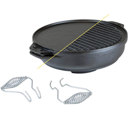Lodge Cast Iron Cookware Bundle with Reversible Grill/Griddle, Wok, Handles and 4-in-1 Camp Tool