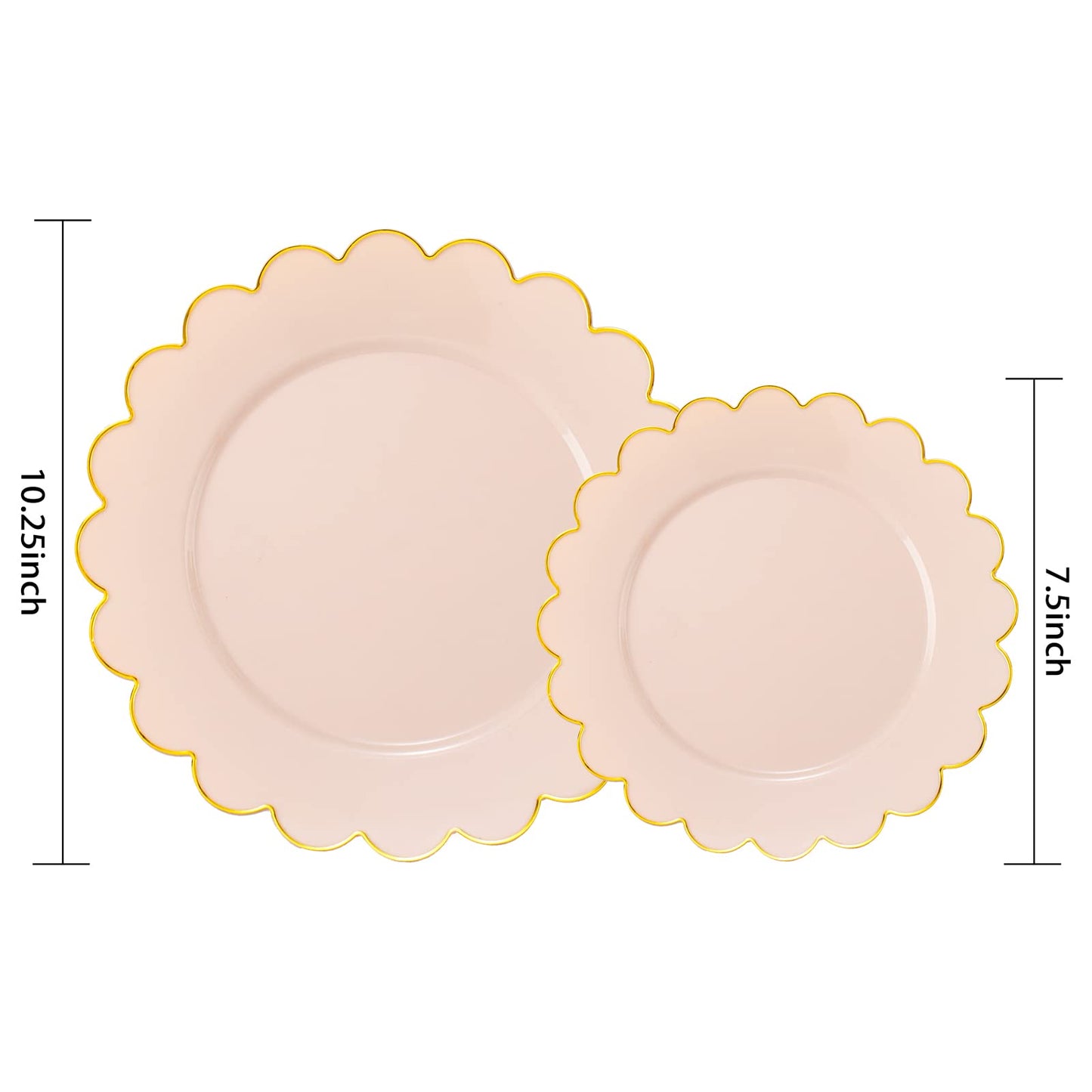 LIYH 60pcs Pink Plastic Plates with Gold Disposable Plates Includes: 30 Dinner 10.25" and 30 Dessert Plate 7.5" Gold Plastic Baby Shower Plate Set