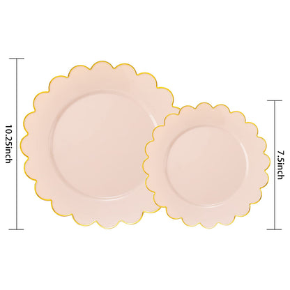 LIYH 60pcs Pink Plastic Plates with Gold Disposable Plates Includes: 30 Dinner 10.25" and 30 Dessert Plate 7.5" Gold Plastic Baby Shower Plate Set