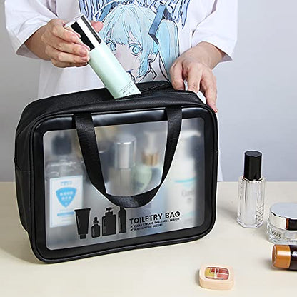 Toiletry Bag MAANGE 3 PCS Clear Travel Toiletries Bag Wash Bag Translucent PVC Waterproof Makeup Bag with Zipper Toiletry Bags for Women Men(Black)