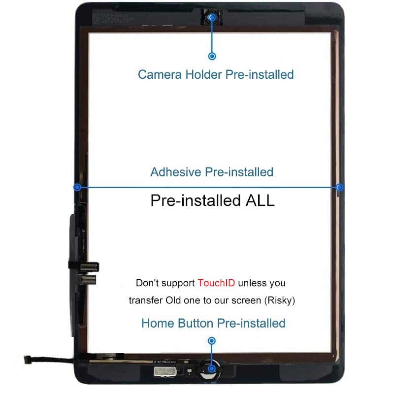 [NO LCD] for iPad 9 (9th Generation) A2602 A2603 A2604 A2605 Screen Replacement Digitizer Touch Glass Kits, for iPad 9th Gen 10.2 Inch (2021 Released), Full Repair Sets+Home Button[TouchID NO Work]