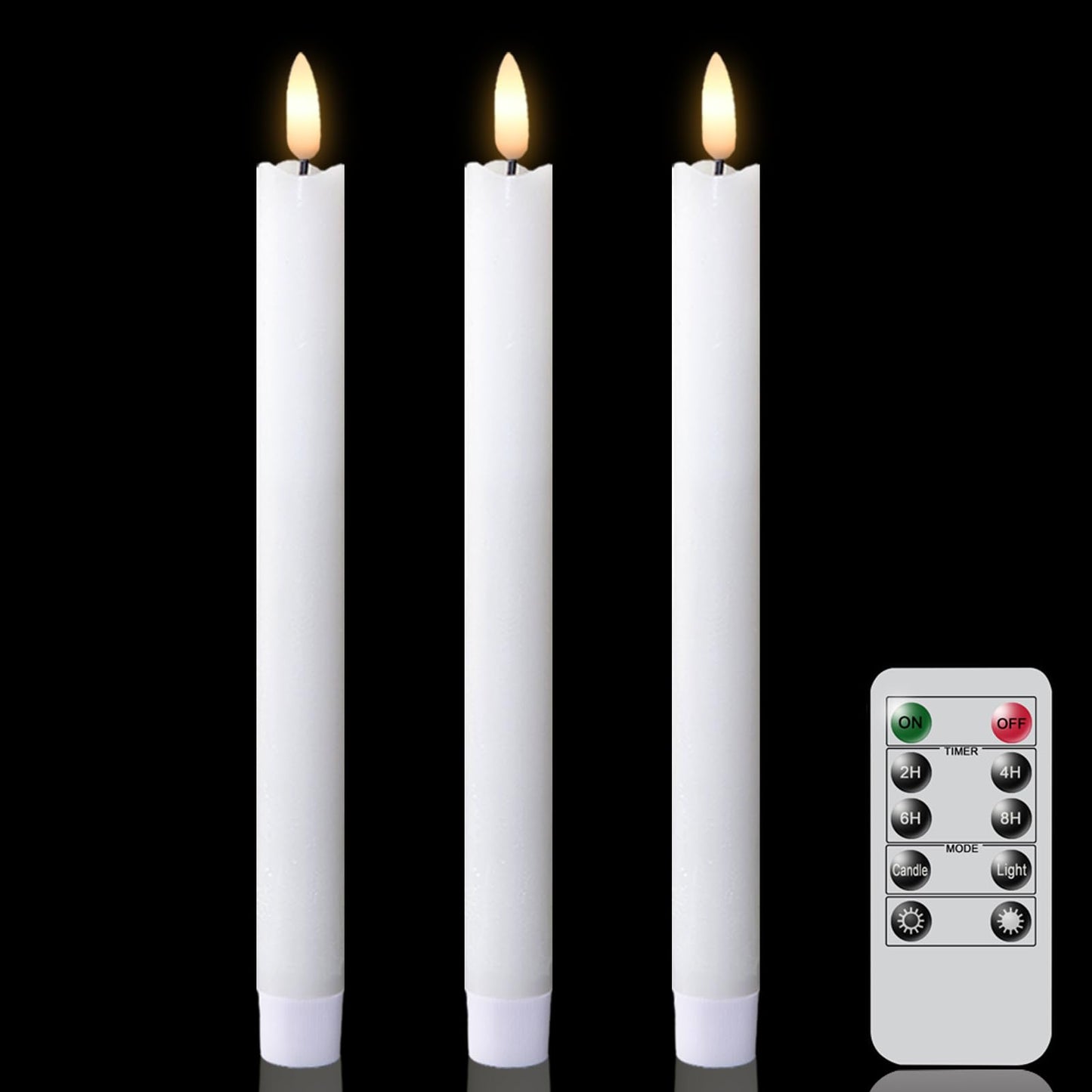 KunSwenn Taper Candles Battery Operated, Flameless Taper Candles with Remote Timer, White Real Wax LED Flameless Candlesticks for Christmas Home Decor(Set of 3, 0.78” x 9.65”)
