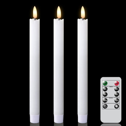 KunSwenn Taper Candles Battery Operated, Flameless Taper Candles with Remote Timer, White Real Wax LED Flameless Candlesticks for Christmas Home Decor(Set of 3, 0.78” x 9.65”)