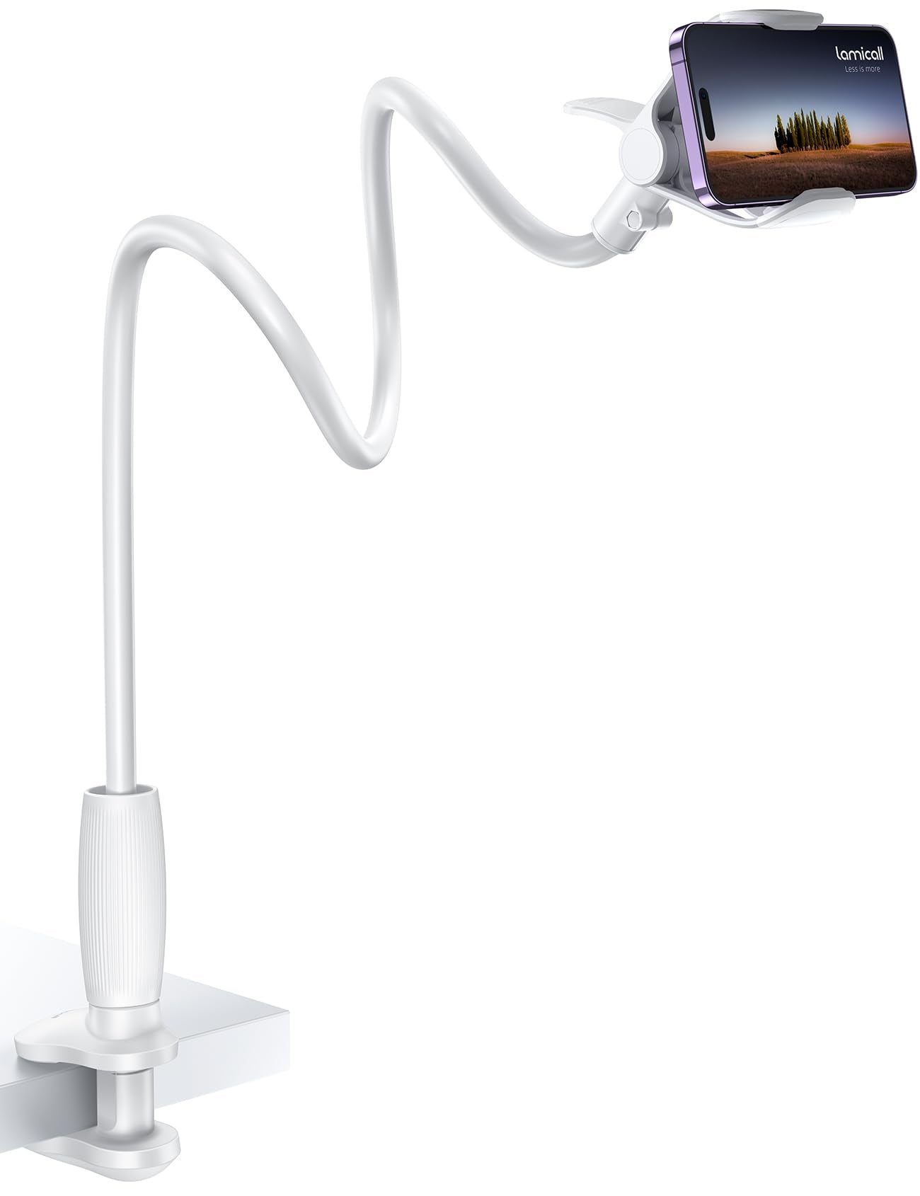 Lamicall Gooseneck Phone Holder for Bed - [Upgraded Stable Clip] for Desk, Headboard, Bed, Bedside, Table, Flexible Gooseneck Long Arm Stand, Overhead Cell Phone Clamp Mount, for All 4-7” Devices
