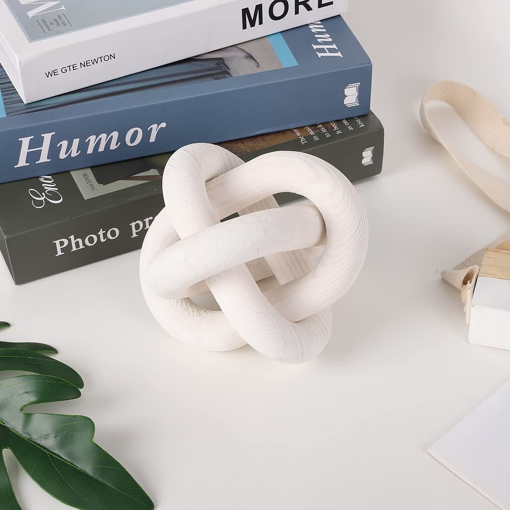 Jlong Wood Knot Decor, 3-Link Wood Chain Link Coffee Table Decor, Small Shelf Decor Accents, Hand Carved Modern Farmhouse Boho Wooden Knot Decorative Chain Wood Decor for Living Room Bedroom Office