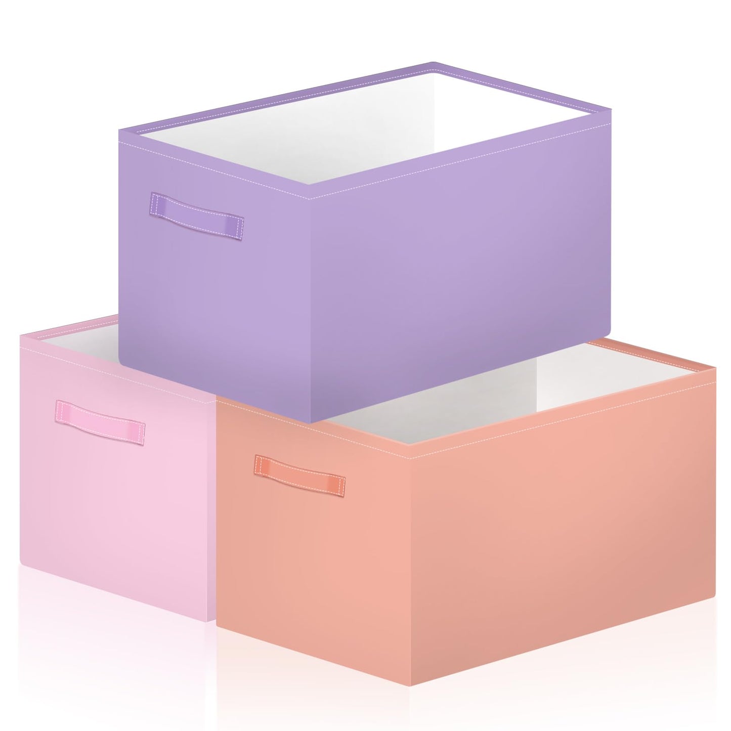 Boao 3 Pack Fabric Storage Bins for Shelves, Pastel Canvas Storage Baskets with Handles, Collapsible Closet Organizer Bins for Clothes Toys Books Laundry Nursery Bedroom
