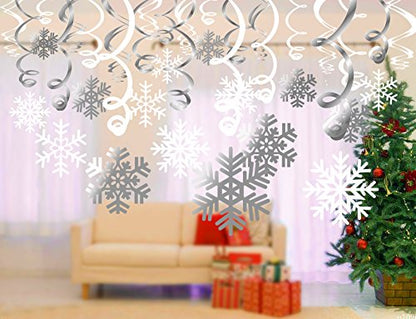 Snowflake Swirls Decoration(30pcs), Konsait Merry Christmas Snowflake Hanging Swirls Garland Foil Ceiling Ornaments for Xmas Winter Wonderland Holiday Party Decor Supplies,Already Assembled