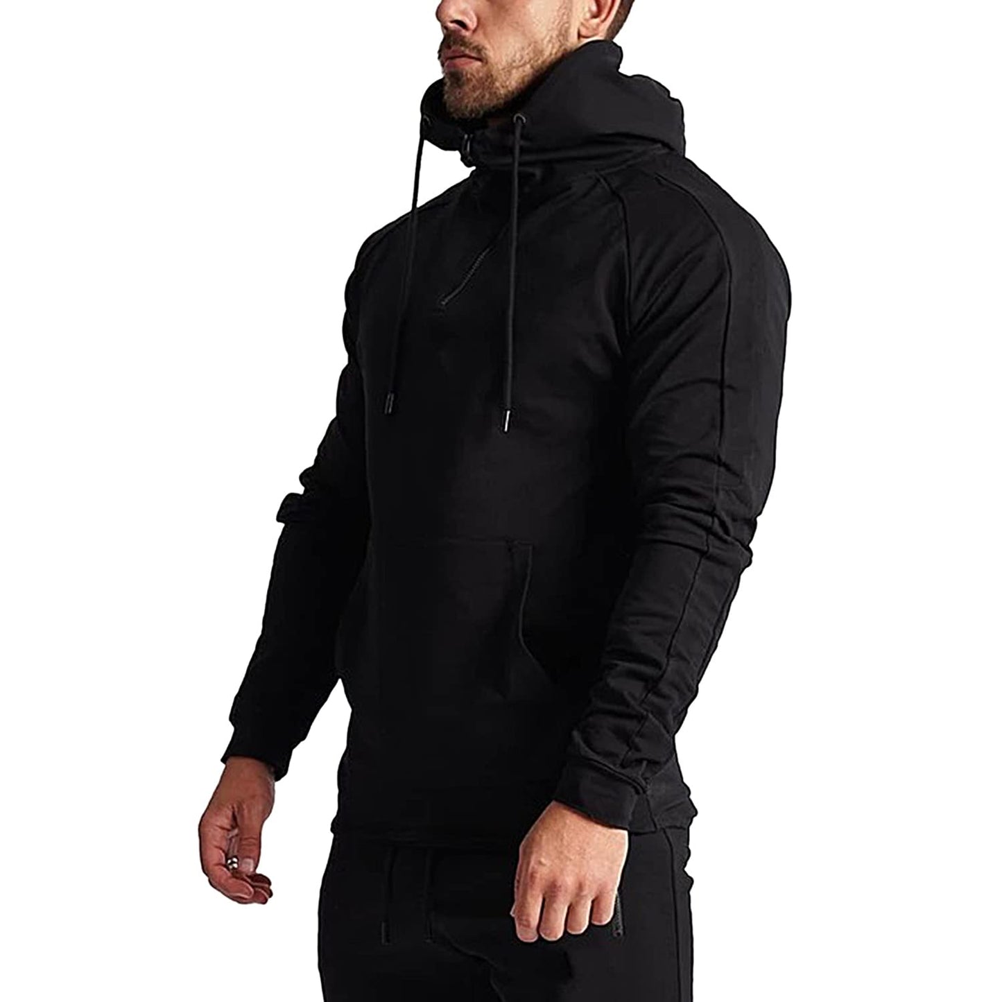 GYMELITE Men's 1/4 Zip Fashion Pullover Hoodie Athletic Workout Fit Cotton Blend Hooed Sweatshirts Casual Long Sleeve with Pockets(SOBK XL Solid Black