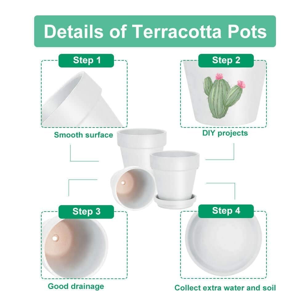 vensovo 3 inch White Terracotta Clay Pots for Plants with Saucer - 12 Pack Small Terra Cotta Planter Great for Garden Windowsill Indoor & Outdoor Wedding Favors Gifts