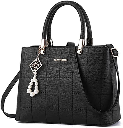BestoU Women Handbag Shoulder Bag Fashion Ladies PU Leather Tote Messenger Bag with Plush Ball（Upgraded Version）(Black)